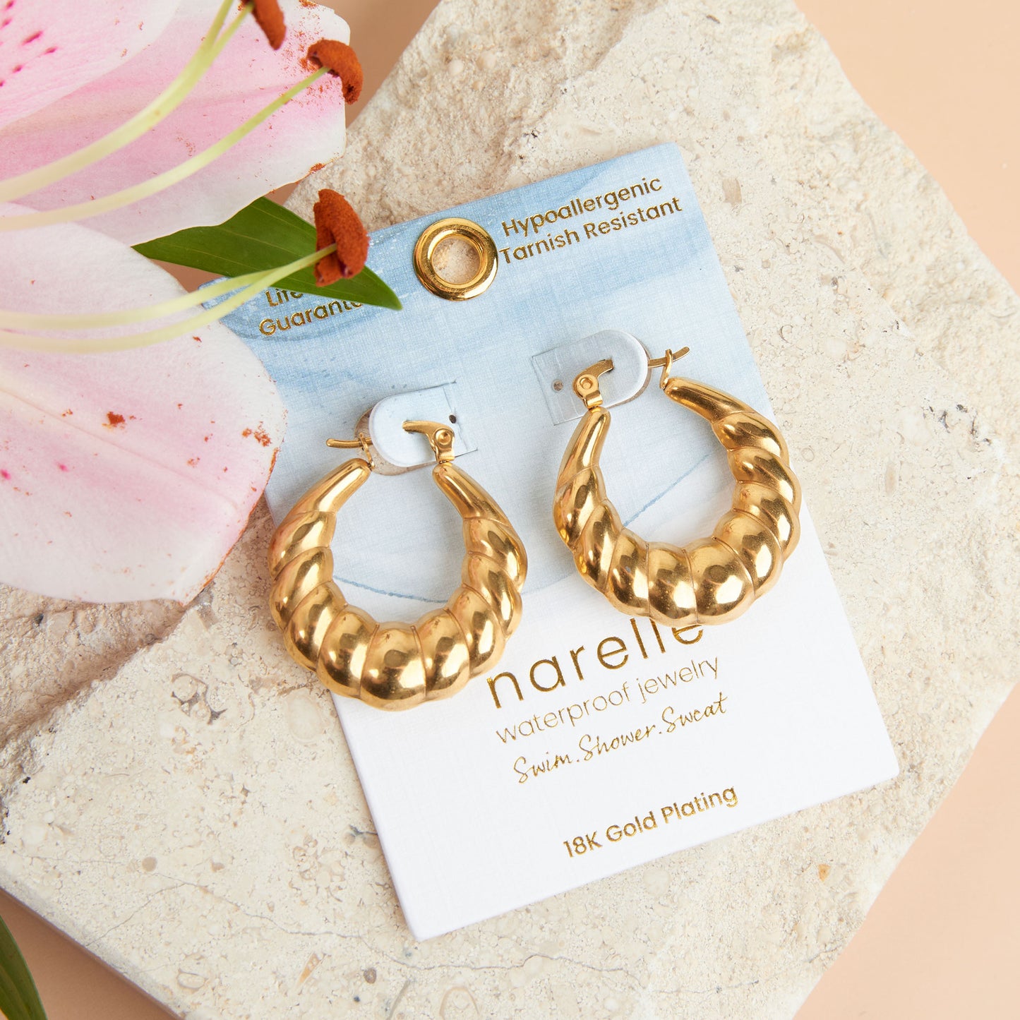 Narelle Waterproof Twisted Chunky Hoop Earrings