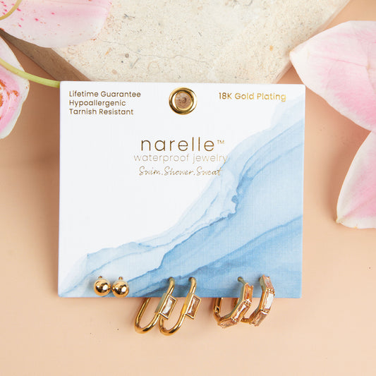 Narelle Waterproof Rectangle Hoop Earring Trio