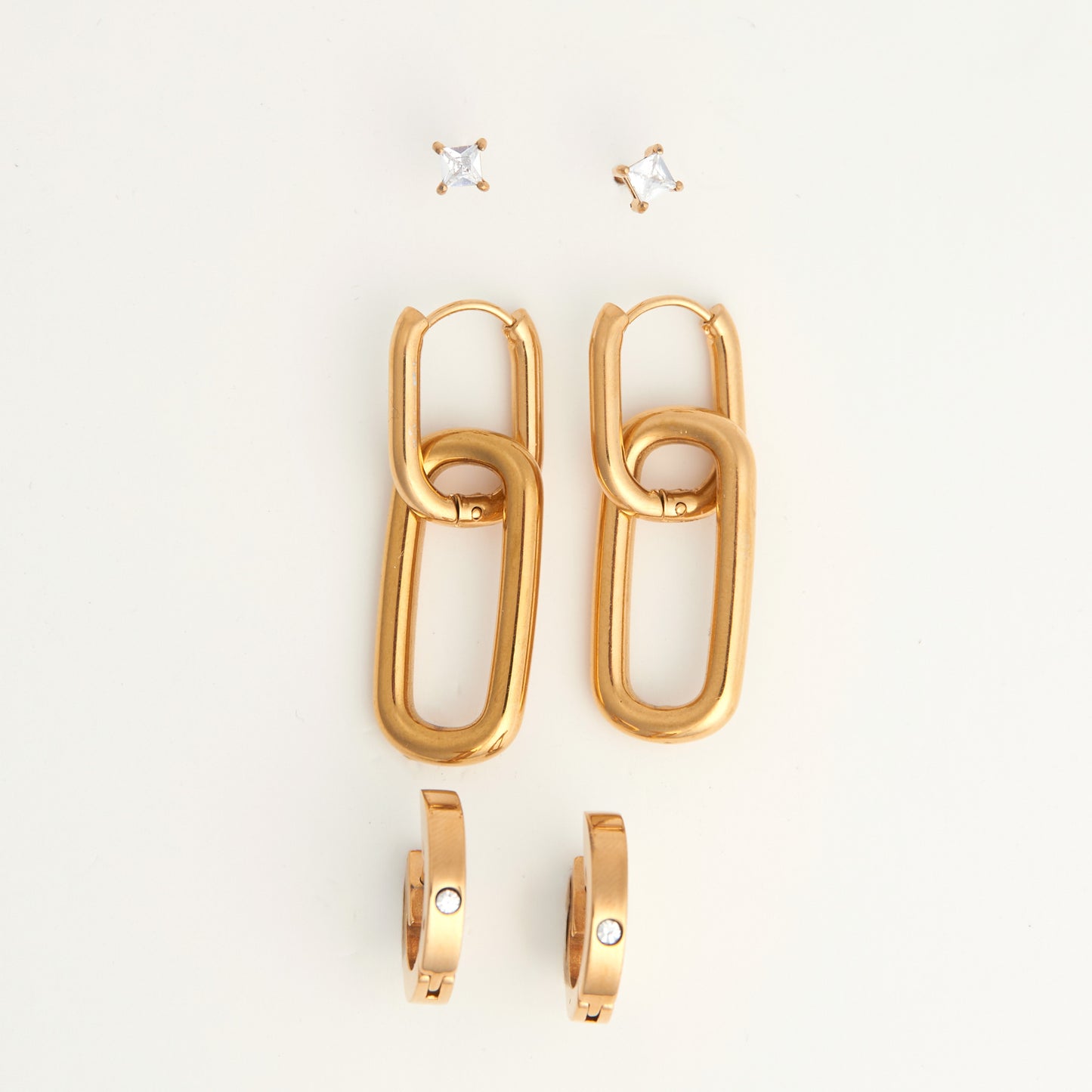 Narelle Waterproof Double Linked Hoop Earring Trio