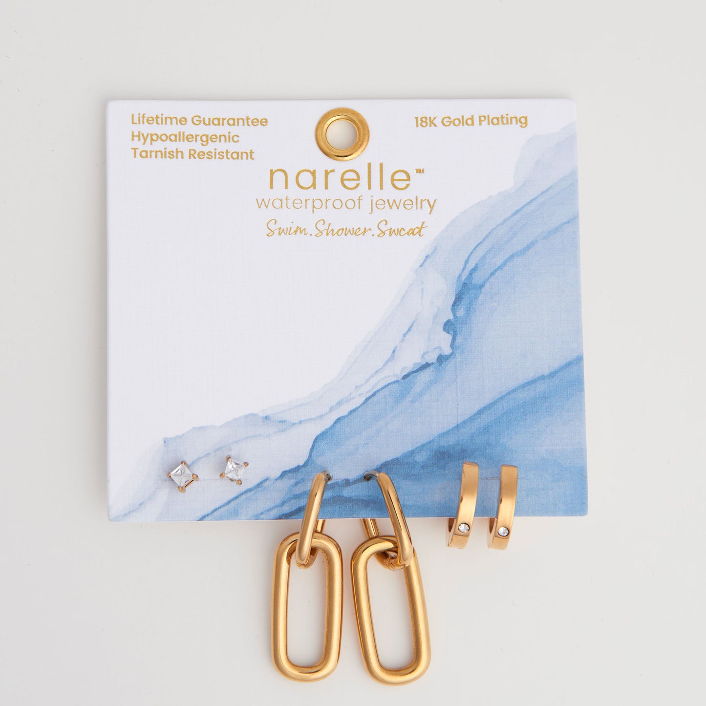 Narelle Waterproof Double Linked Hoop Earring Trio