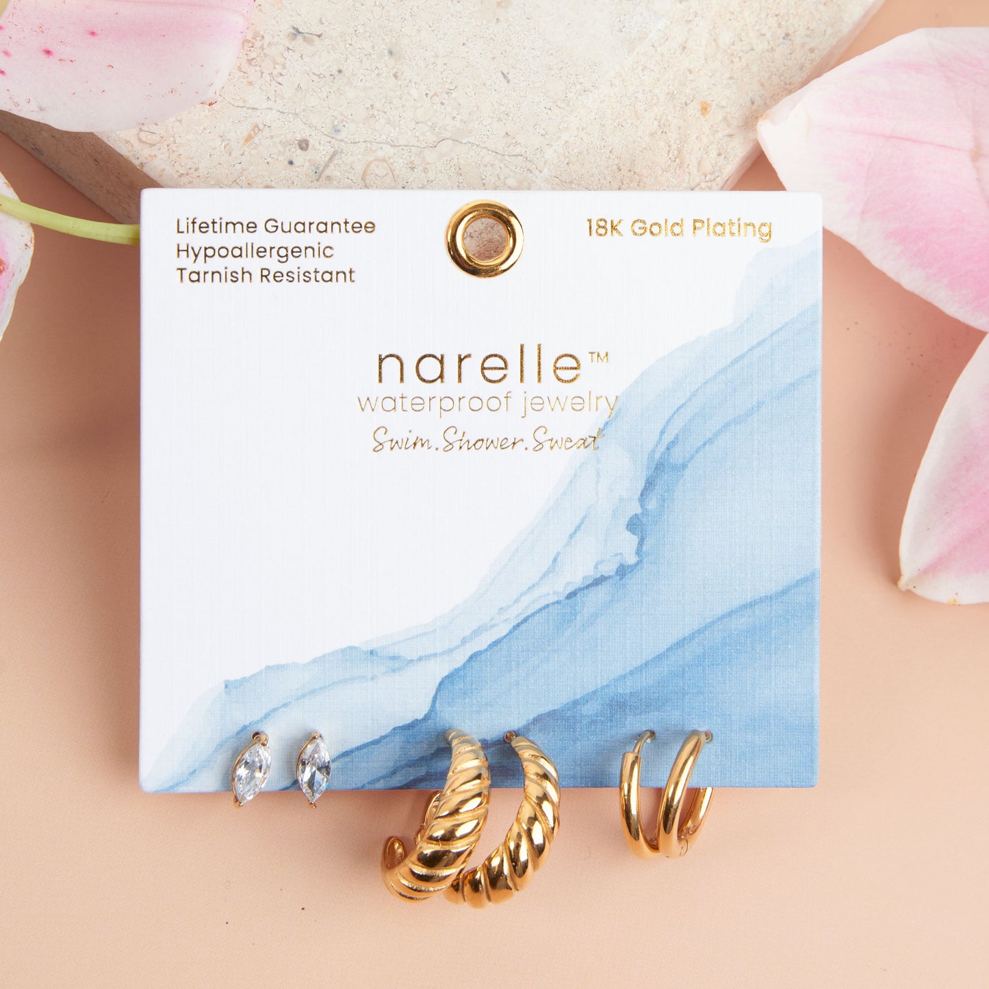 Narelle Waterproof Half Moon Hoop Earring Trio