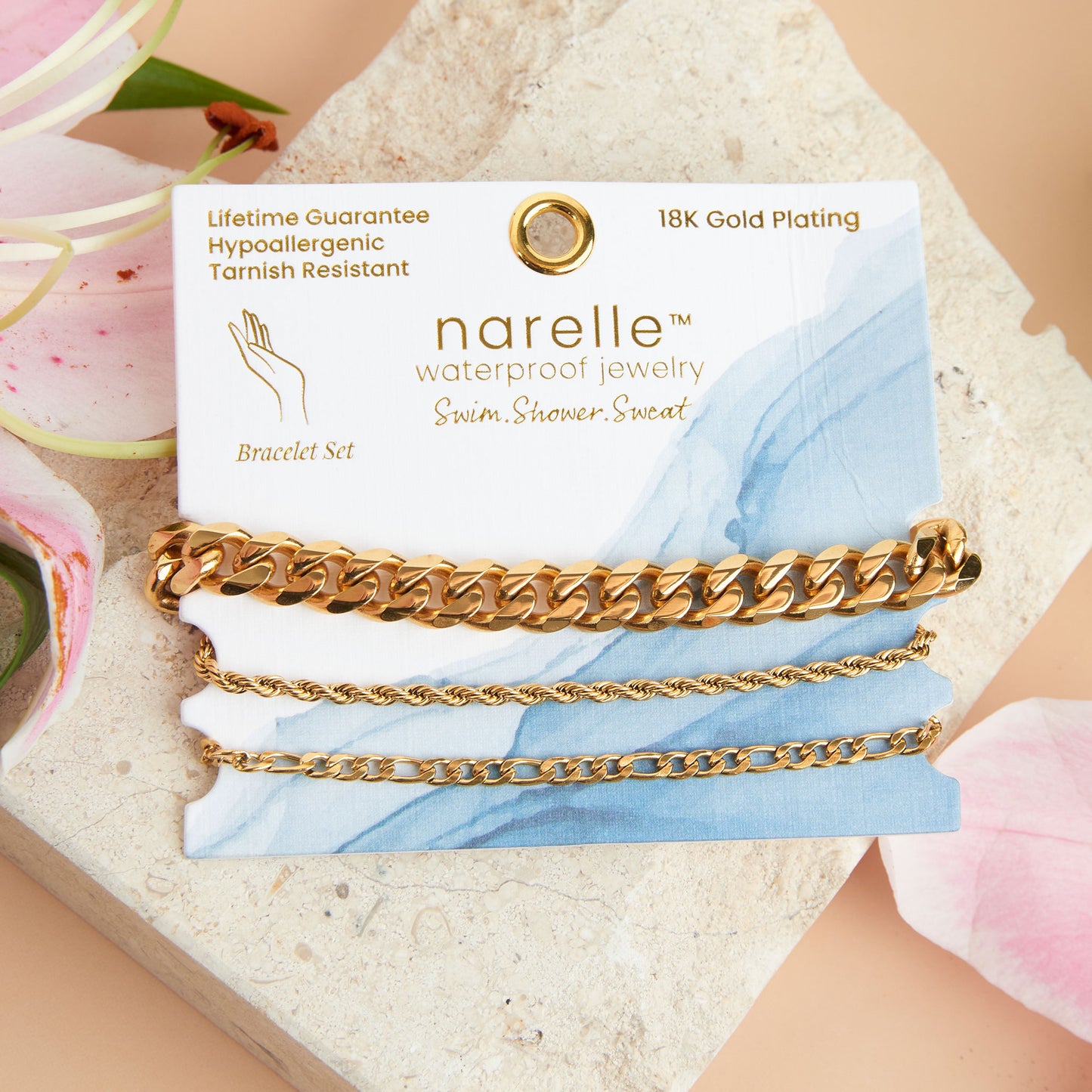 Narelle Waterproof Figaro Chain Bracelet Set