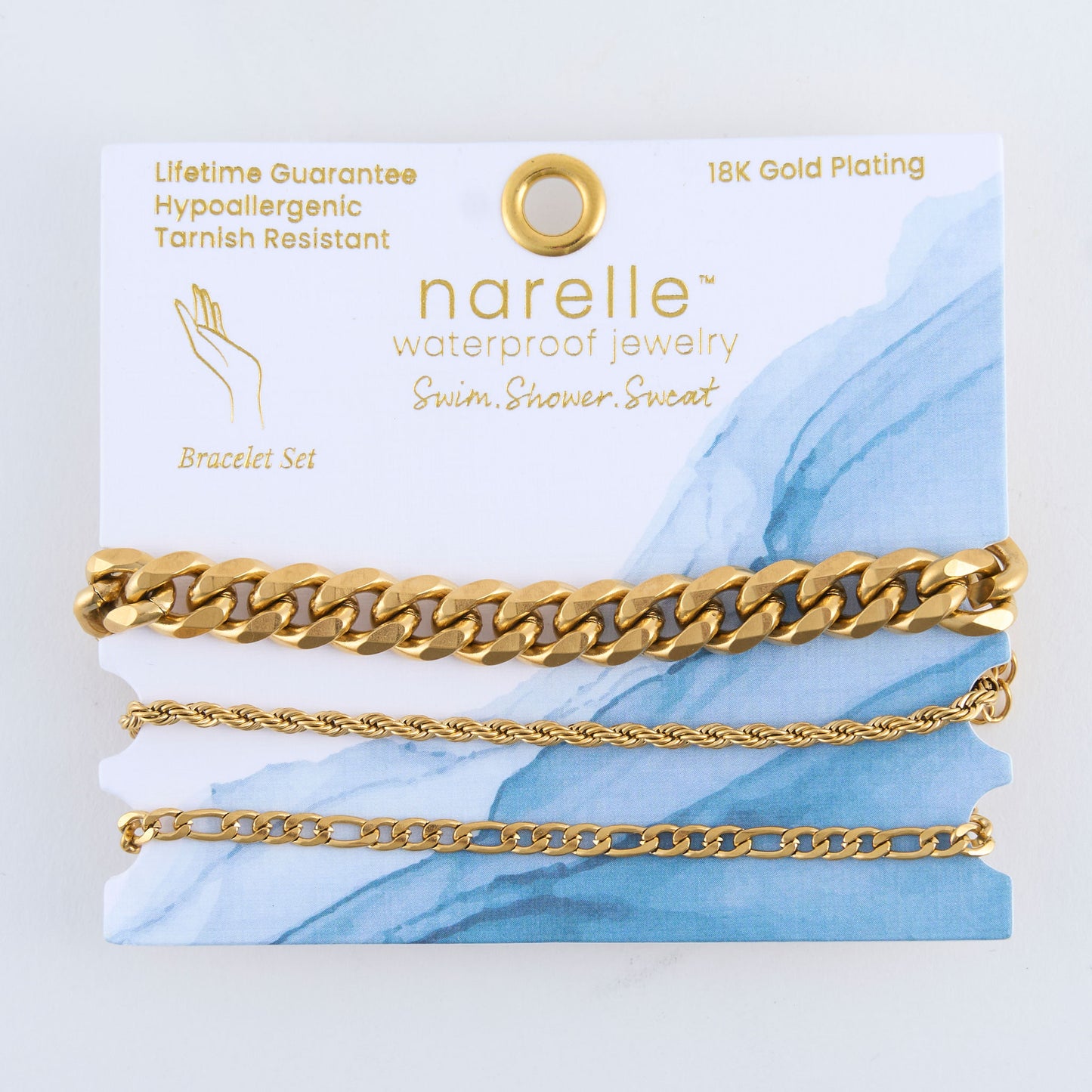 Narelle Waterproof Figaro Chain Bracelet Set