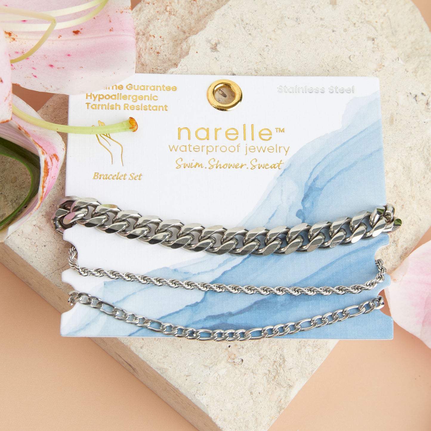 Narelle Waterproof Figaro Chain Bracelet Set