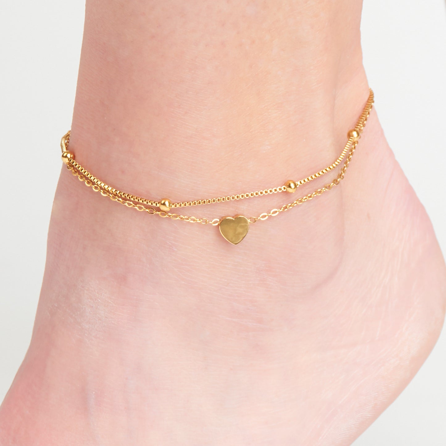 Narelle Waterproof Multi Row Heart Anklet