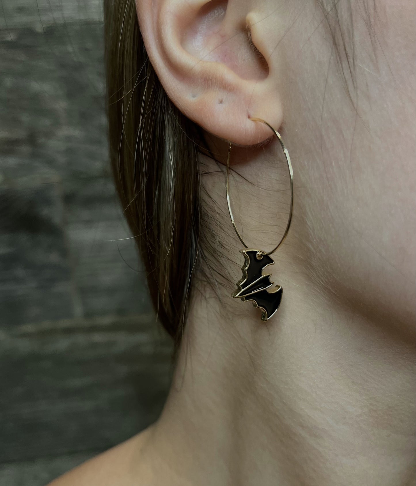 Halloween Bat Charm Hoop Earrings