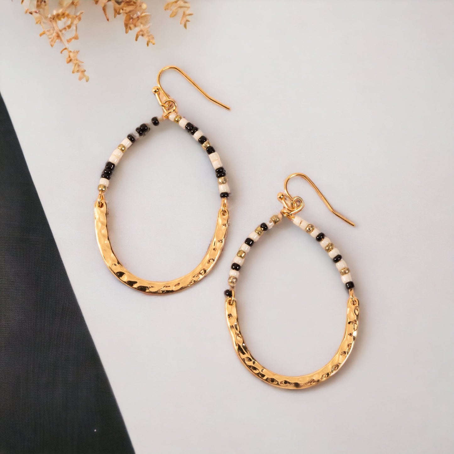 Bead Teardrop Gold Drop Earrings