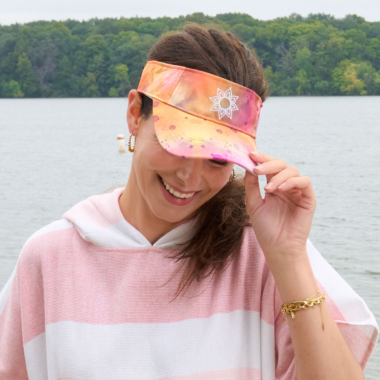 Taryn Tie Dye Sun Visor with Embroidered Beach Icon