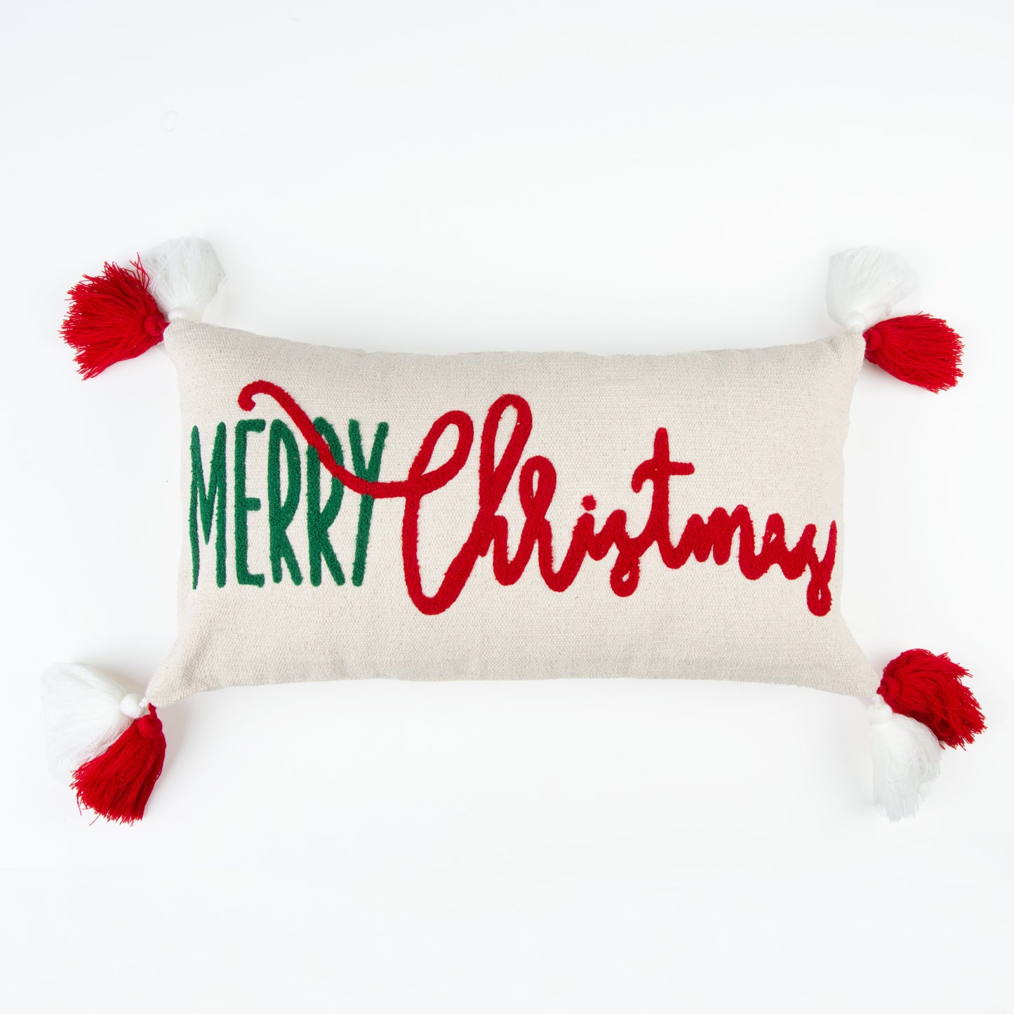 Christmas 12"x22" Merry Christmas Embroidered Holiday Lumbar Pillow