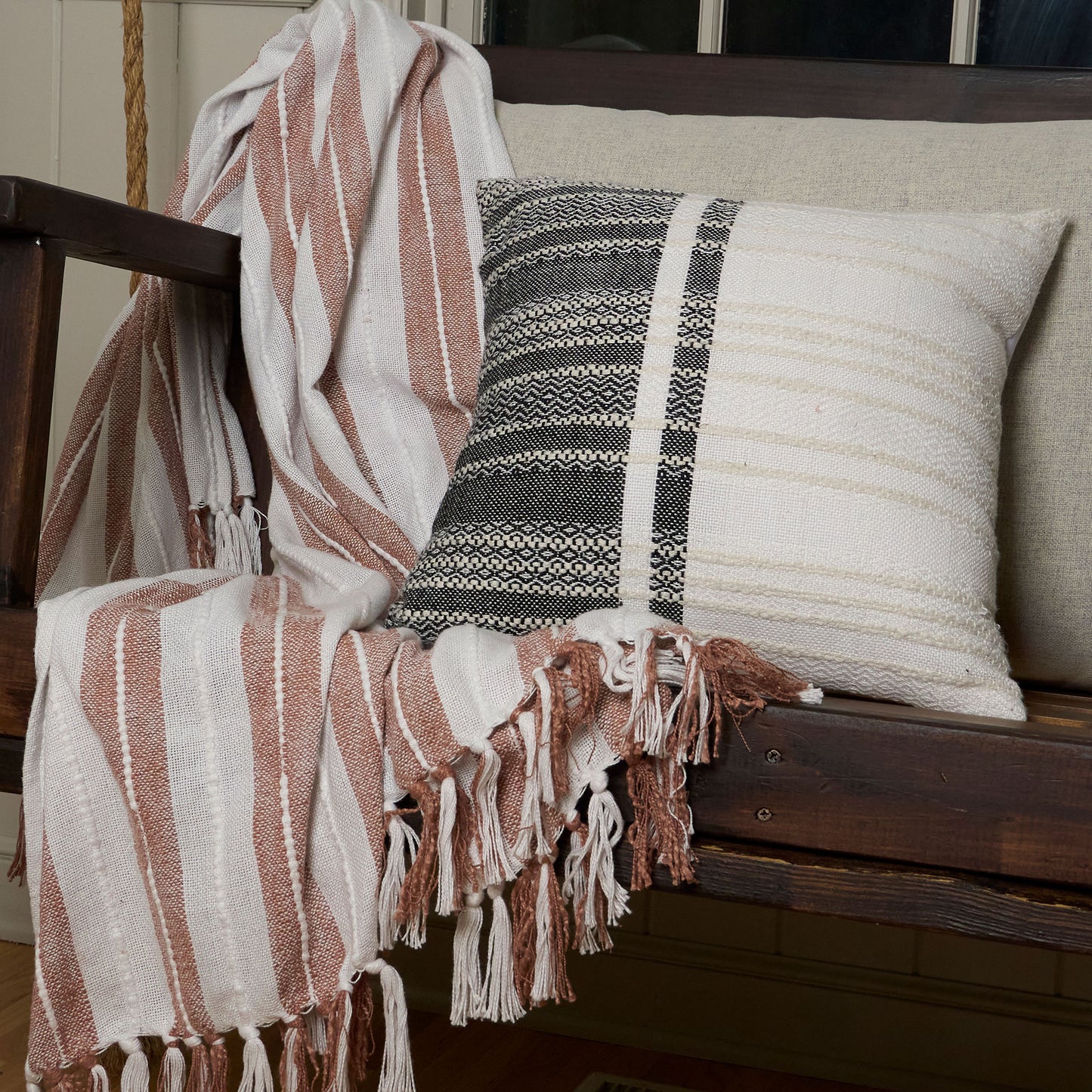 Genevieve 18X18" Handwoven Striped In/Outdoor Throw Pillow