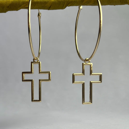 Celesta Cross Charm Frame Hoop Earrings