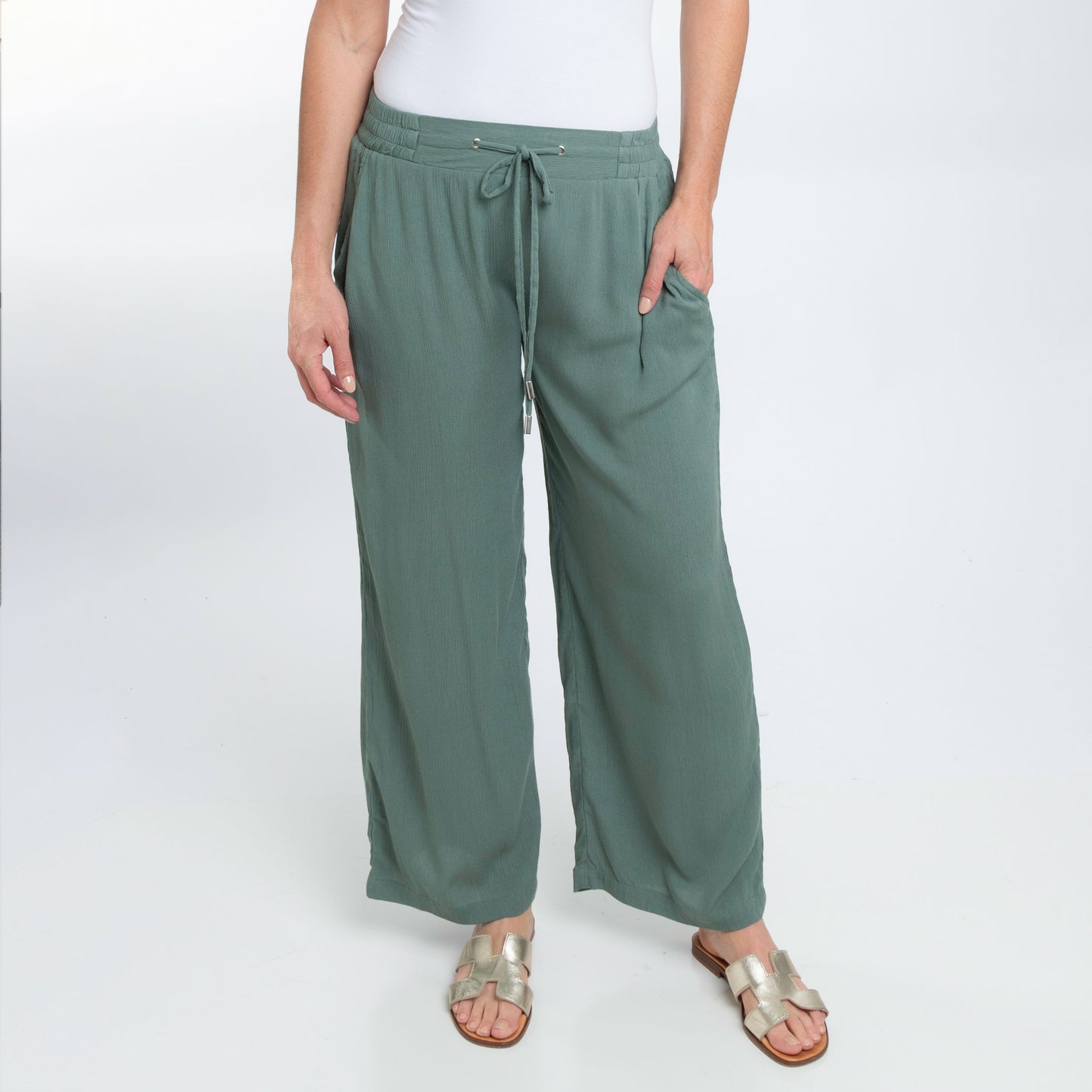 Nika Lightweight Crepe Wide Leg Drawstring Pants