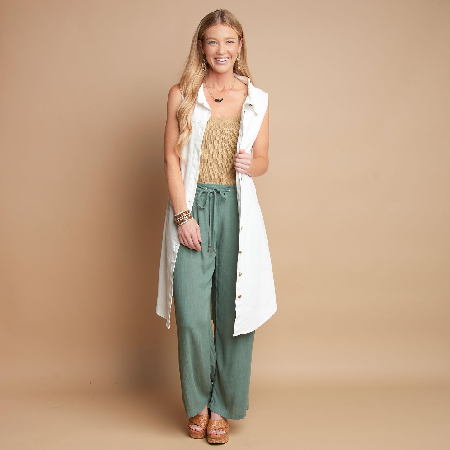 Nika Lightweight Crepe Wide Leg Drawstring Pants