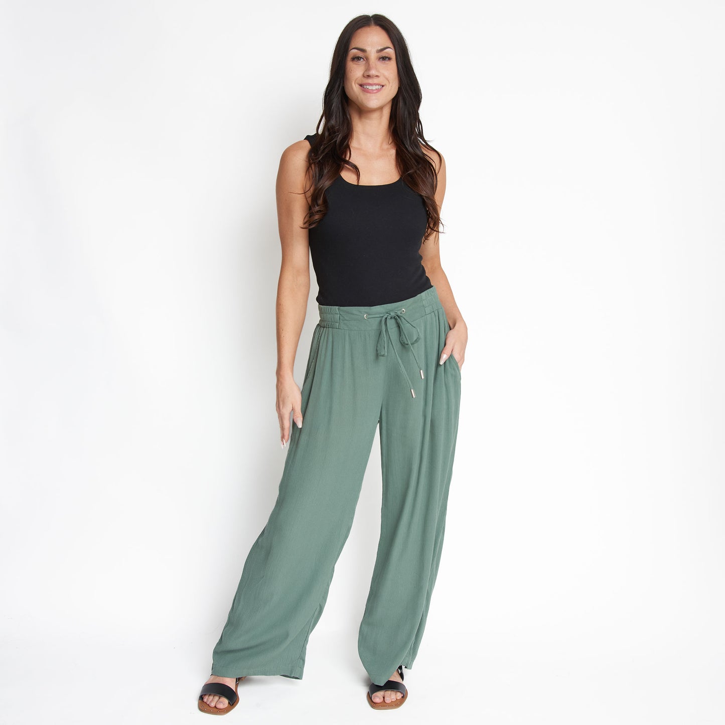 Nika Lightweight Crepe Wide Leg Drawstring Pants