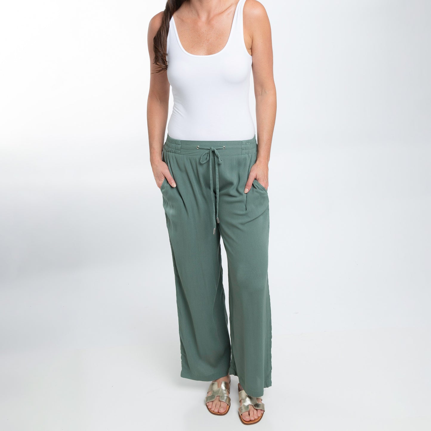 Nika Lightweight Crepe Wide Leg Drawstring Pants