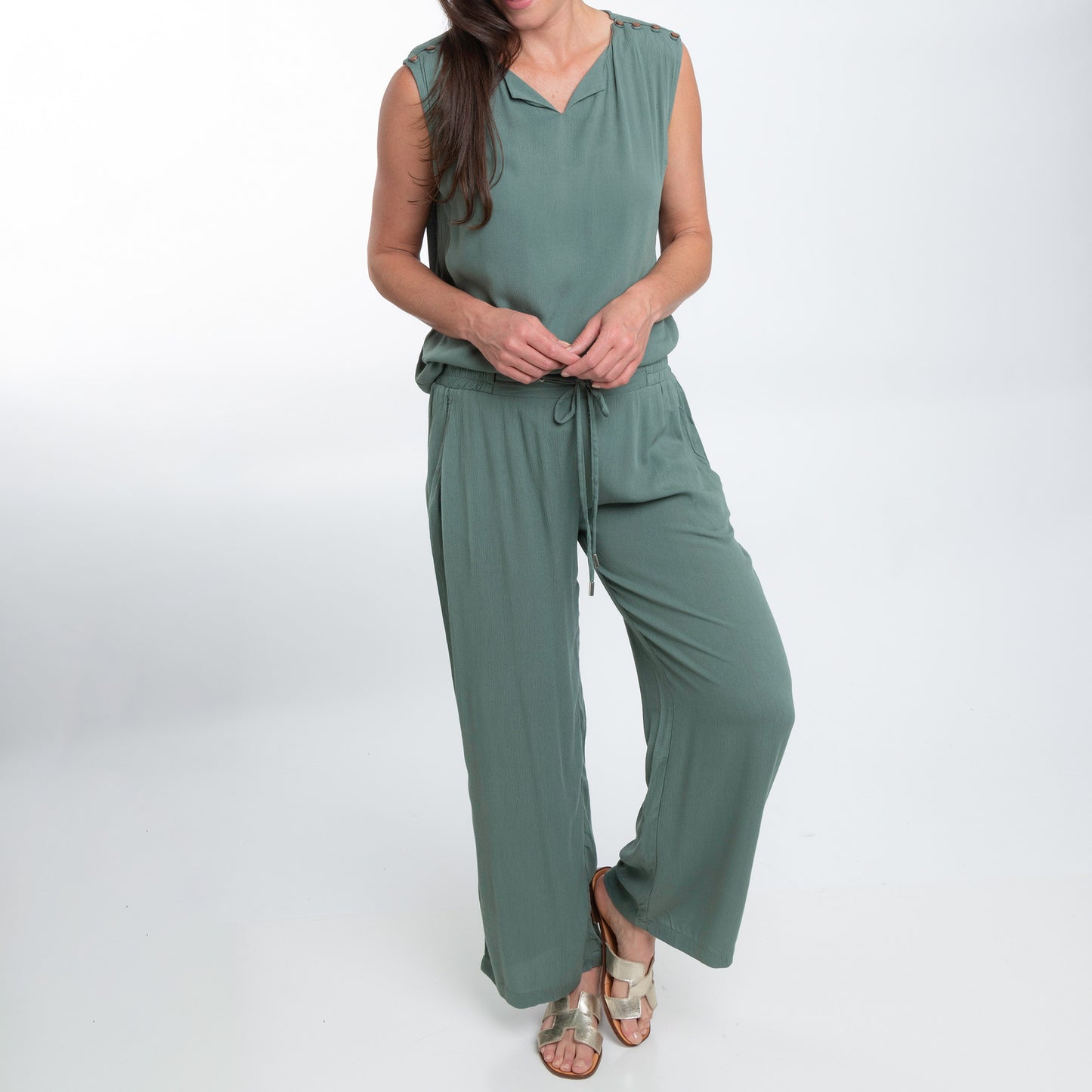 Nika Lightweight Crepe Wide Leg Drawstring Pants