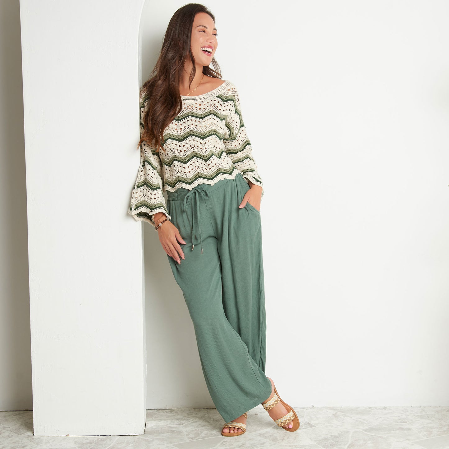 Nika Lightweight Crepe Wide Leg Drawstring Pants