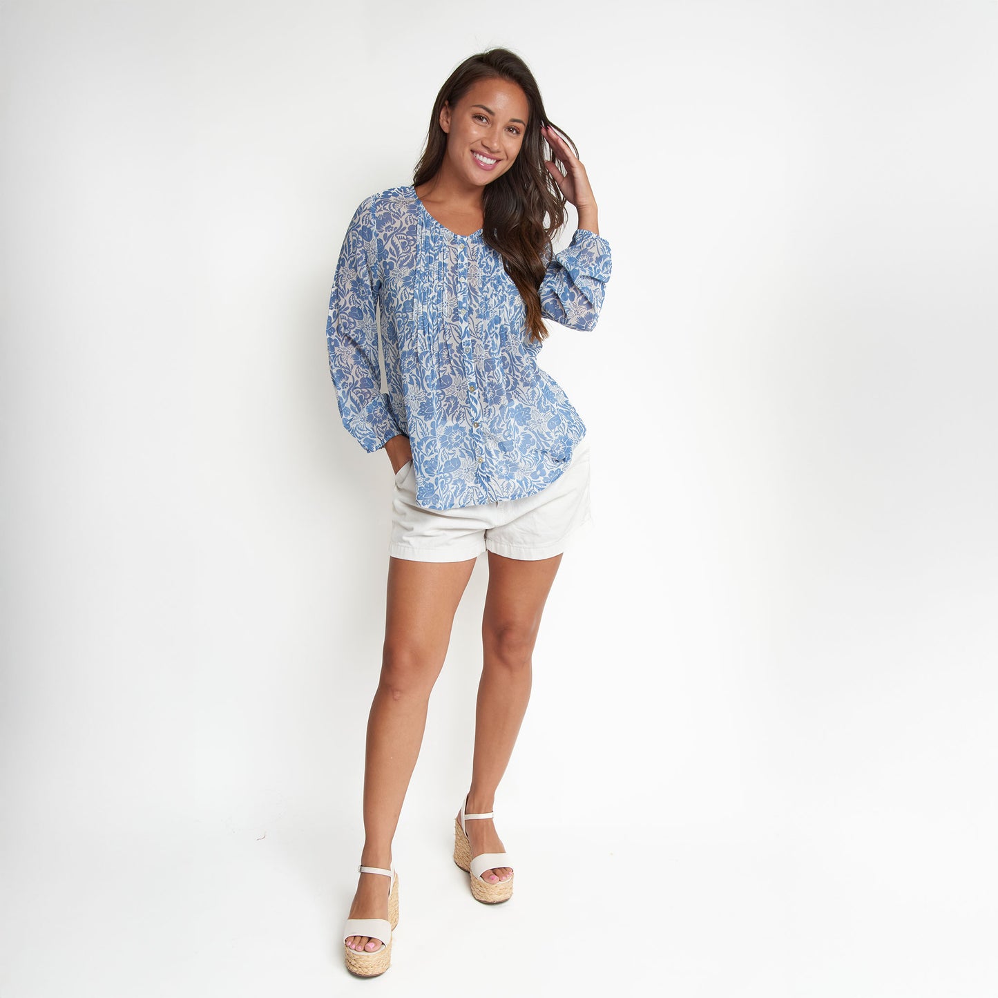 Jonna Long Sleeve Button Up Pintuck Blouse