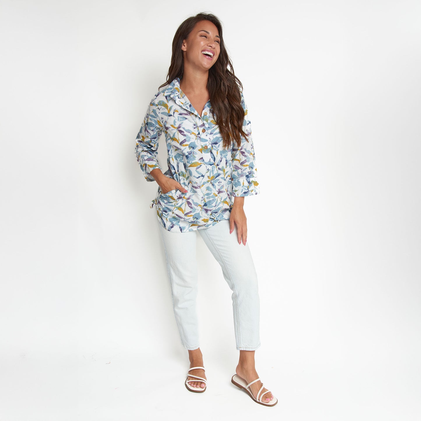 Tessa 3/4 Sleeve Collared Tunic Blouse