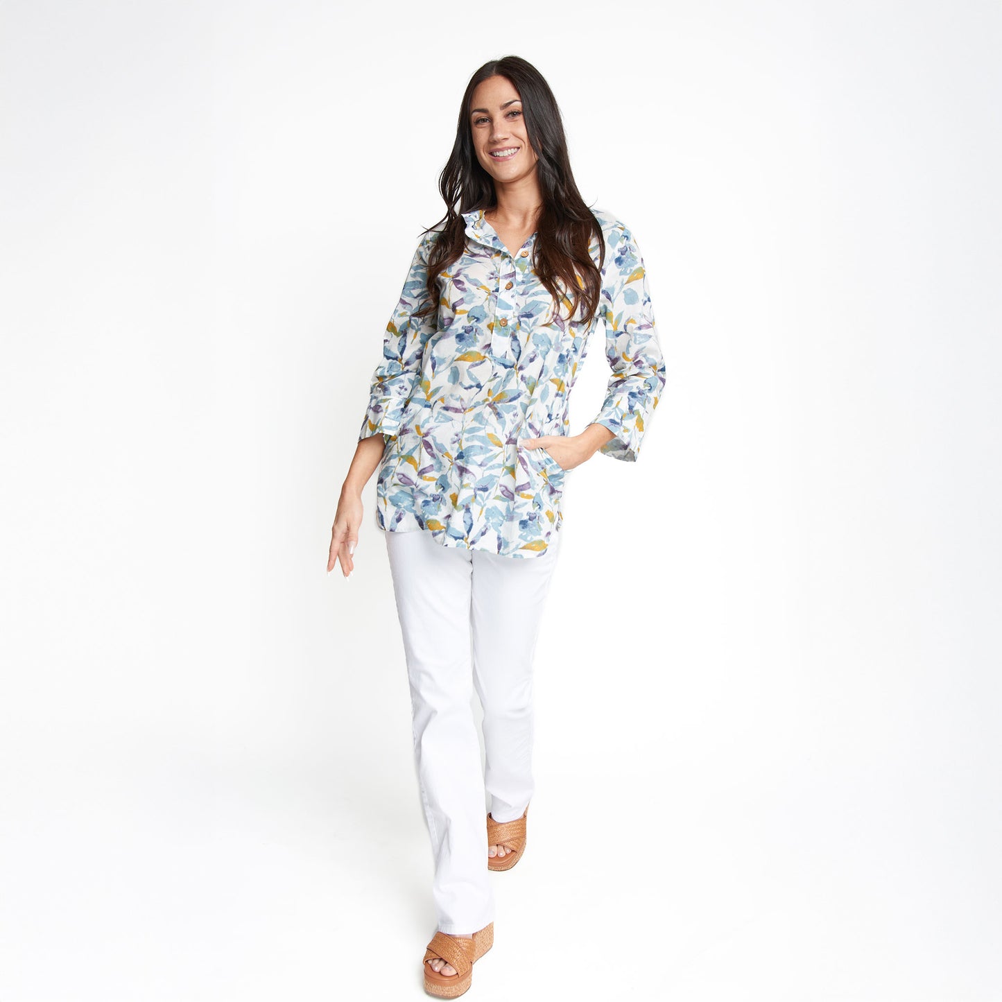 Tessa 3/4 Sleeve Collared Tunic Blouse