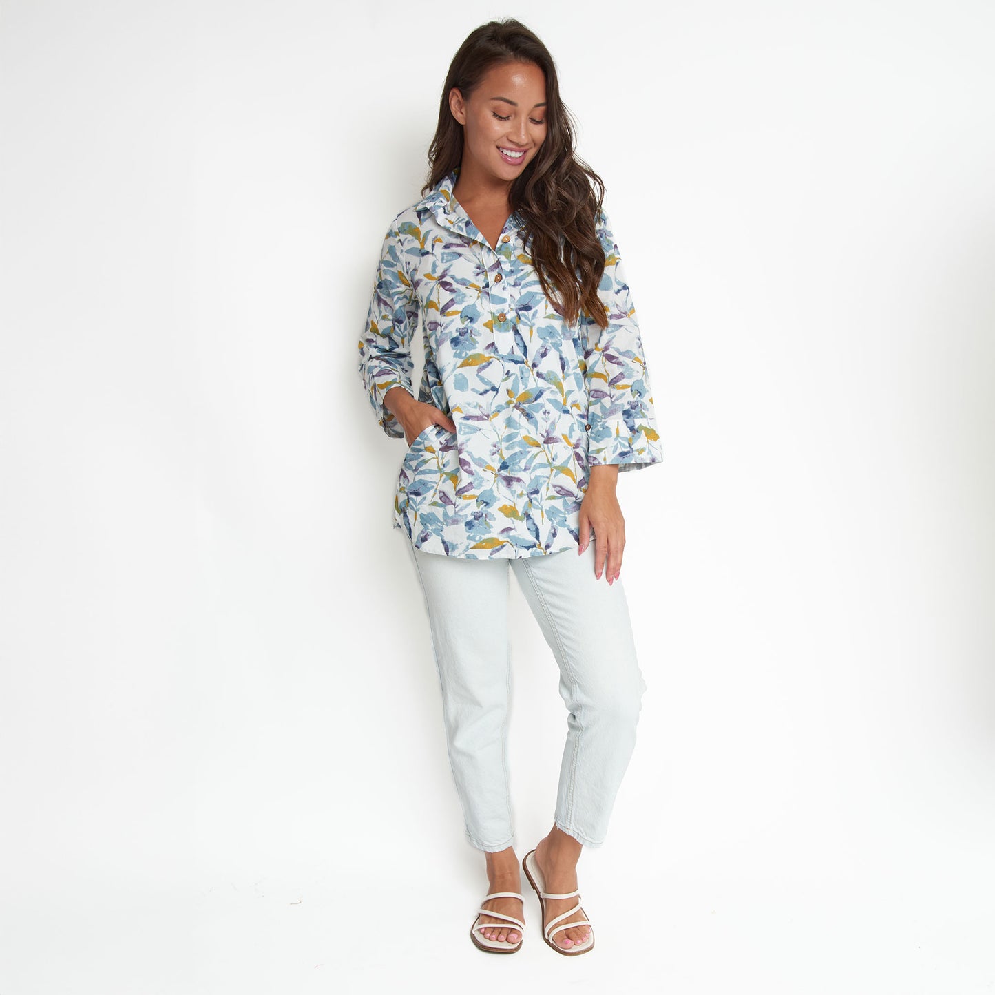 Tessa 3/4 Sleeve Collared Tunic Blouse