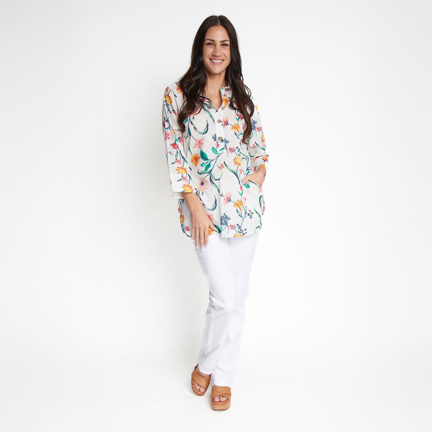 Tessa 3/4 Sleeve Collared Tunic Blouse