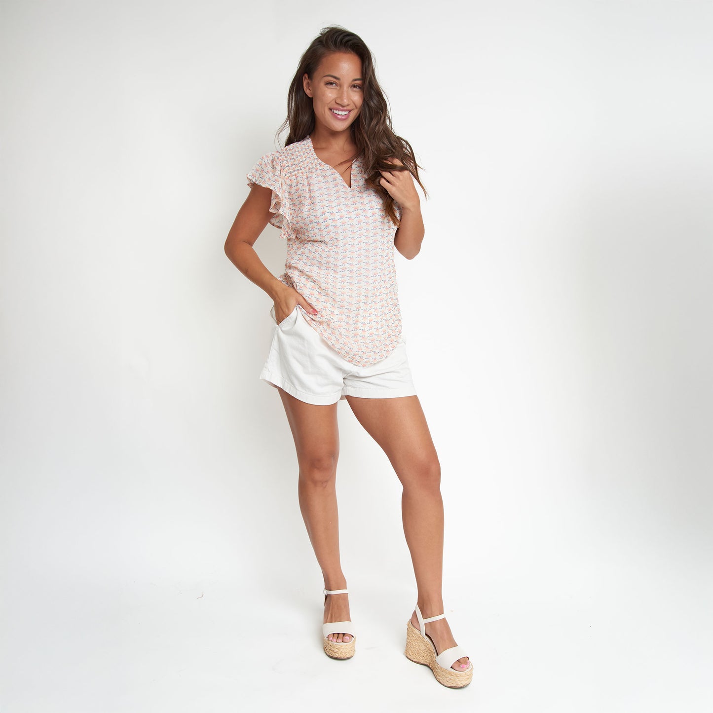 Petra Ruffle Short Sleeve V-Neck Blouse