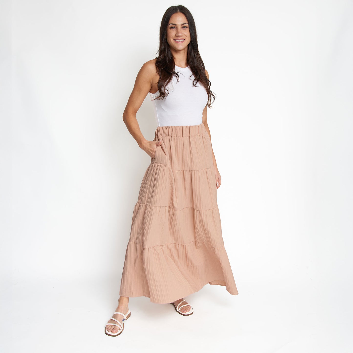 McKay Tiered Rosewater Maxi Skirt with Pockets