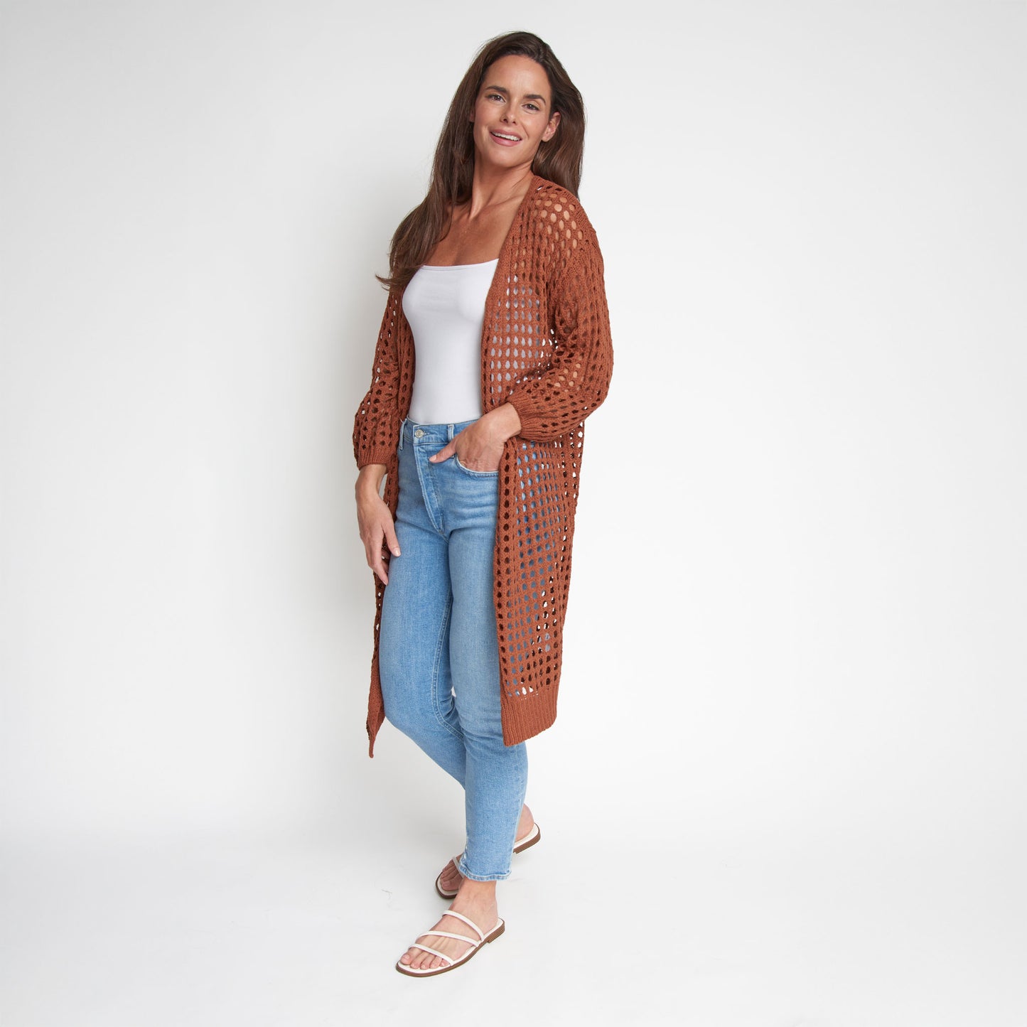 Enya Long Sleeve Open Crochet Boho Cardigan