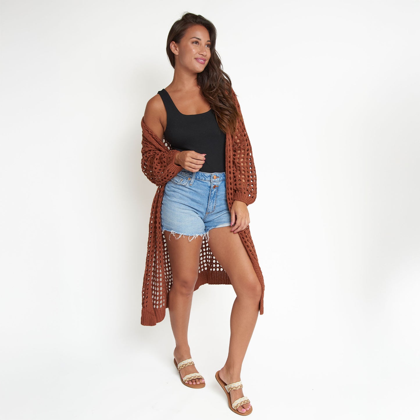 Enya Long Sleeve Open Crochet Boho Cardigan