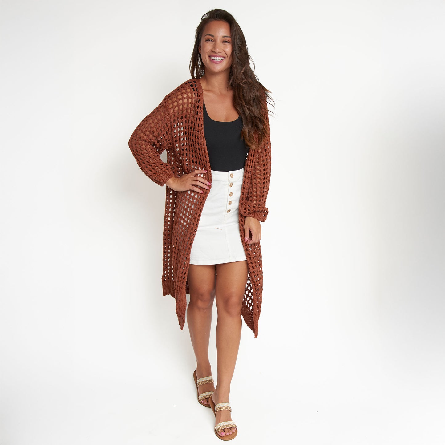 Enya Long Sleeve Open Crochet Boho Cardigan