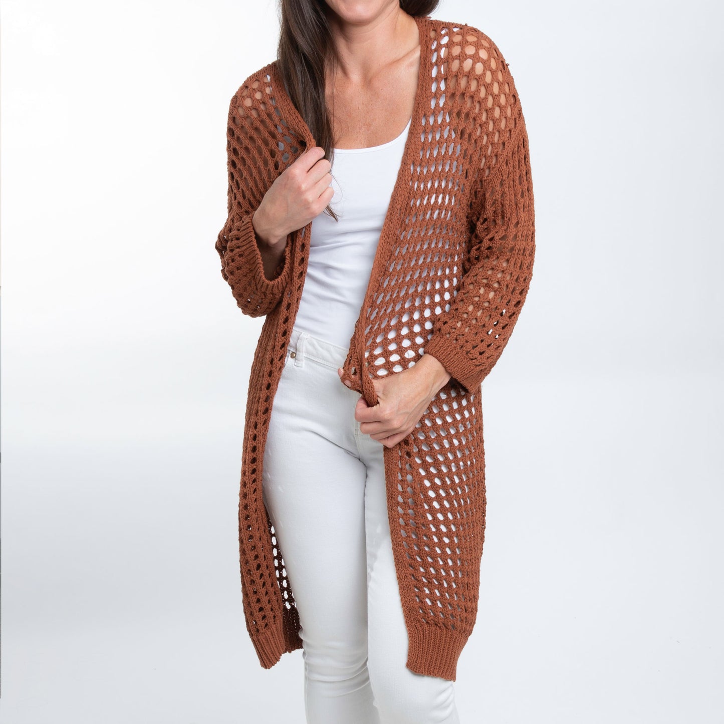 Enya Long Sleeve Open Crochet Boho Cardigan