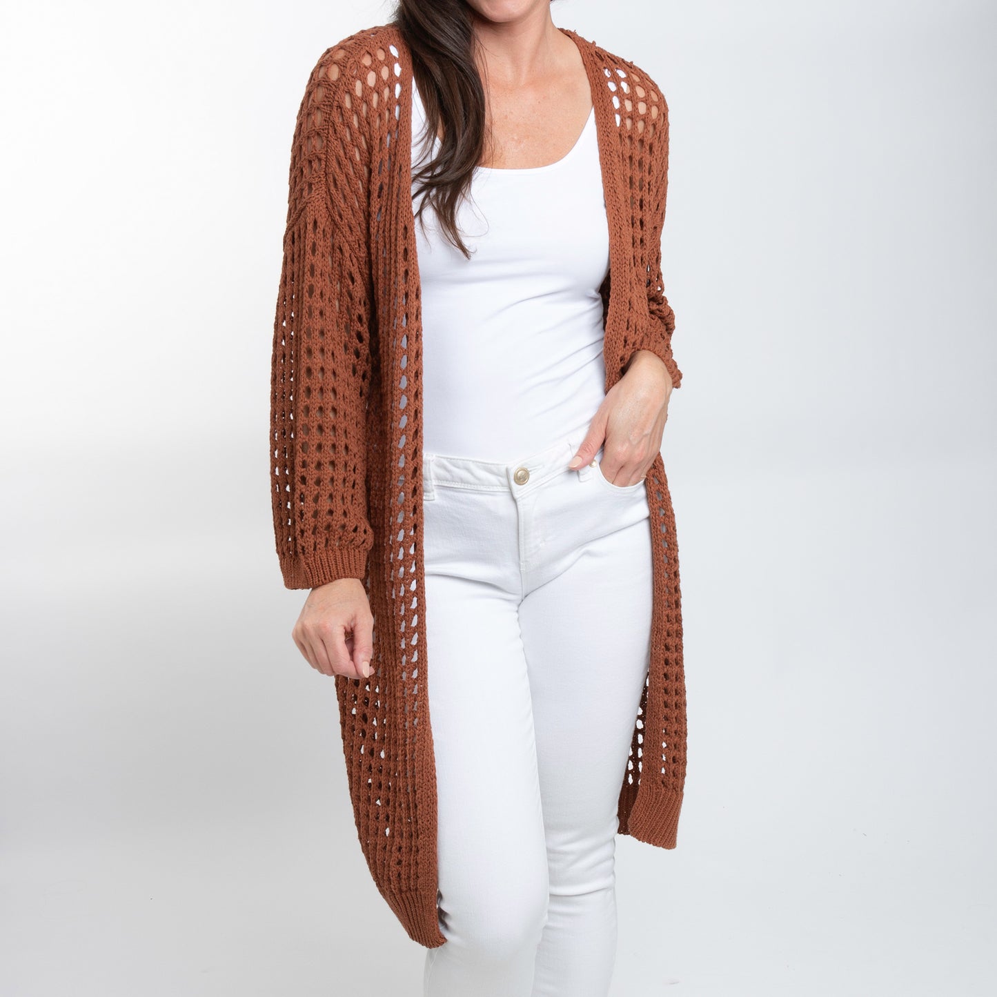 Enya Long Sleeve Open Crochet Boho Cardigan