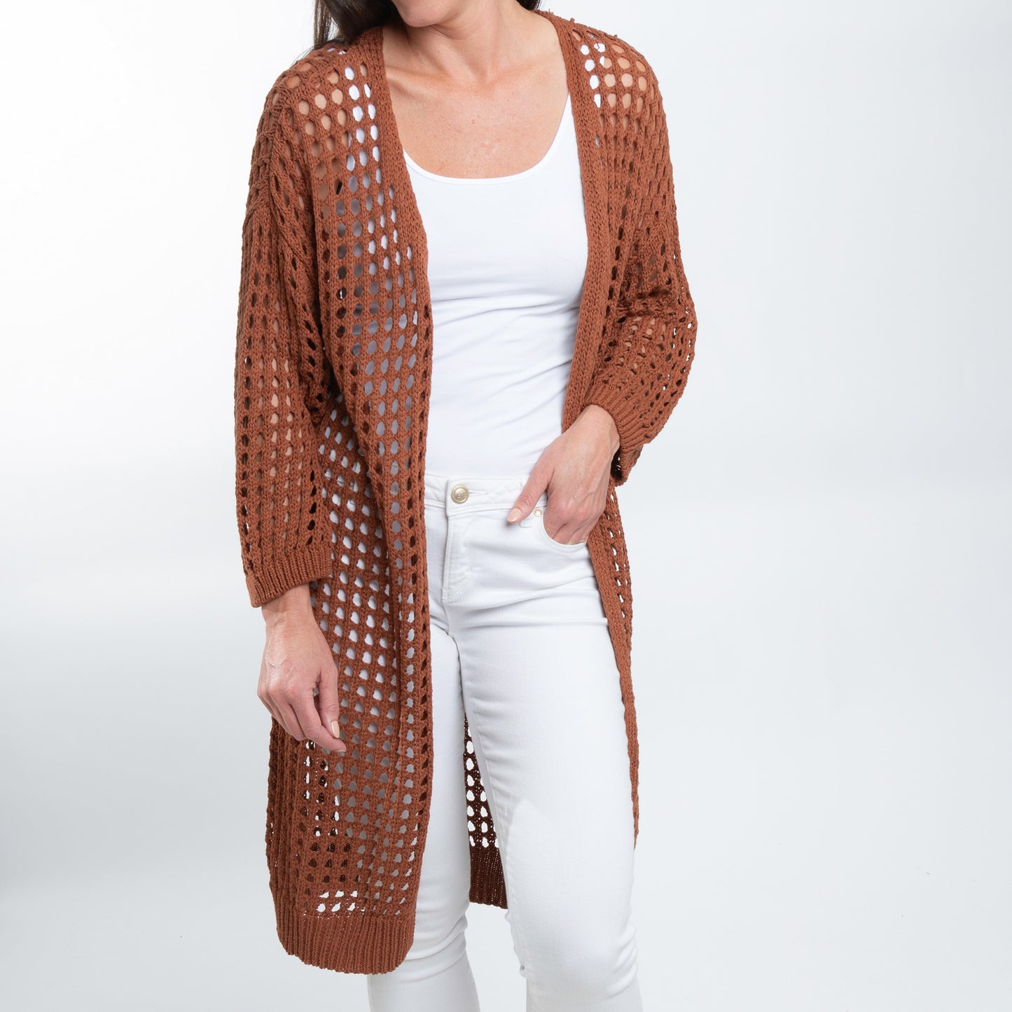 Enya Long Sleeve Open Crochet Boho Cardigan