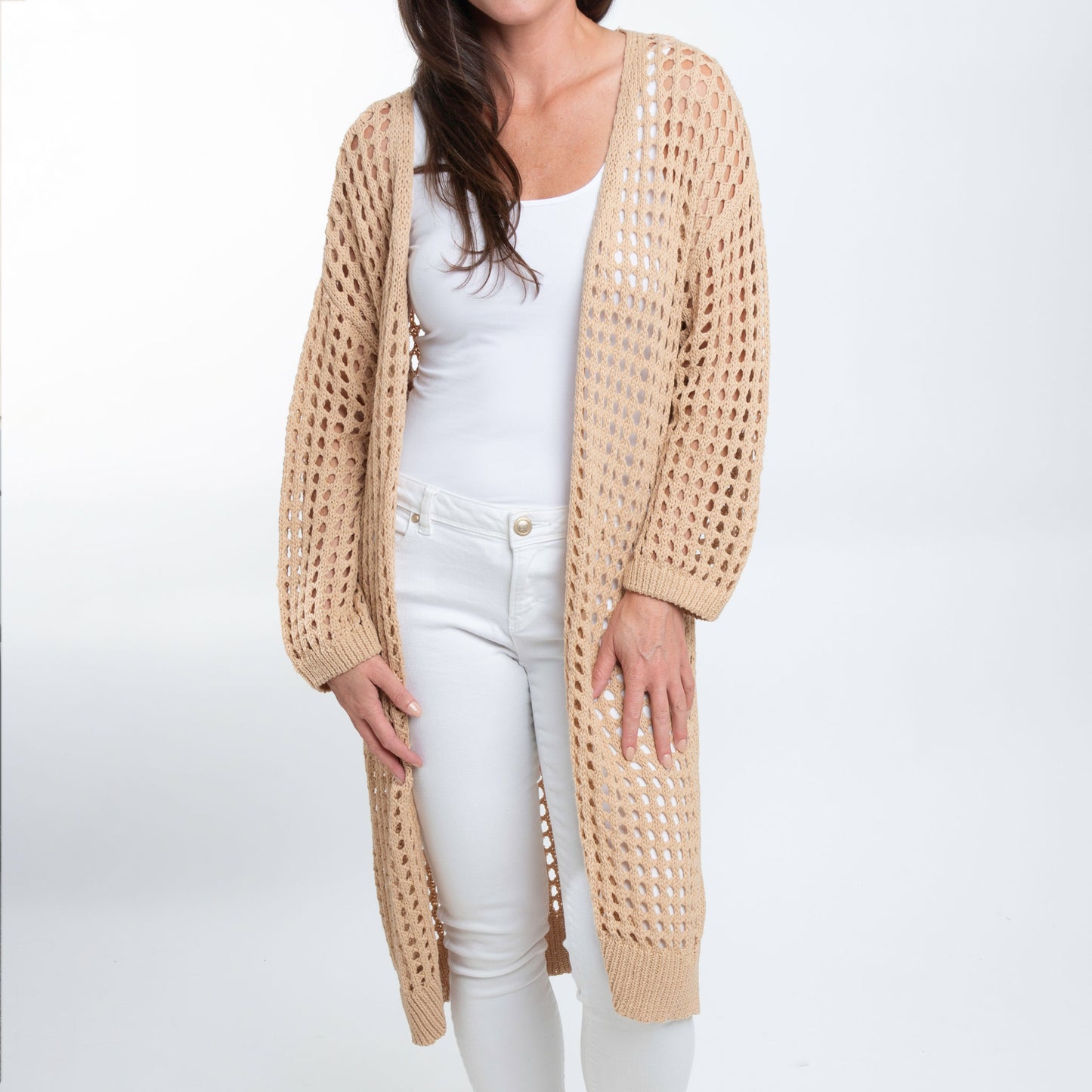 Enya Long Sleeve Open Crochet Boho Cardigan