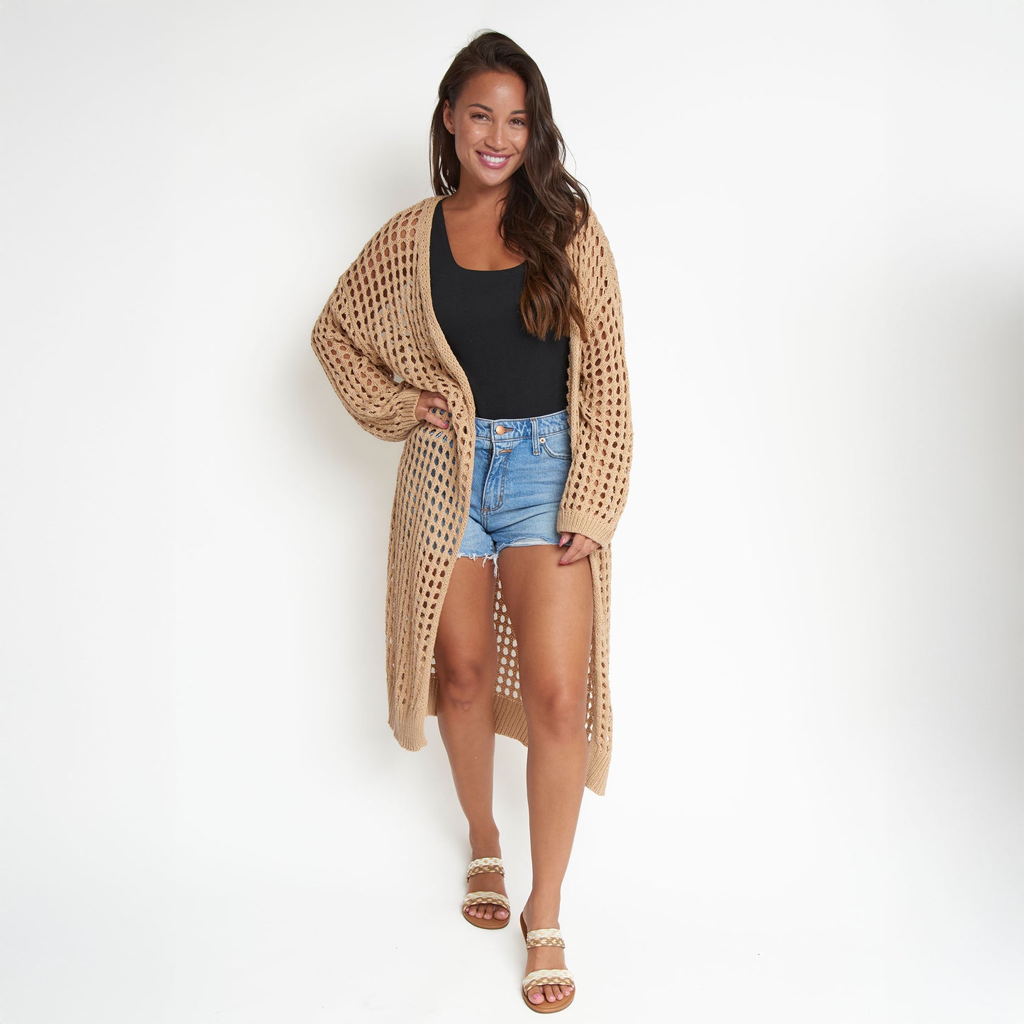 Enya Long Sleeve Open Crochet Boho Cardigan