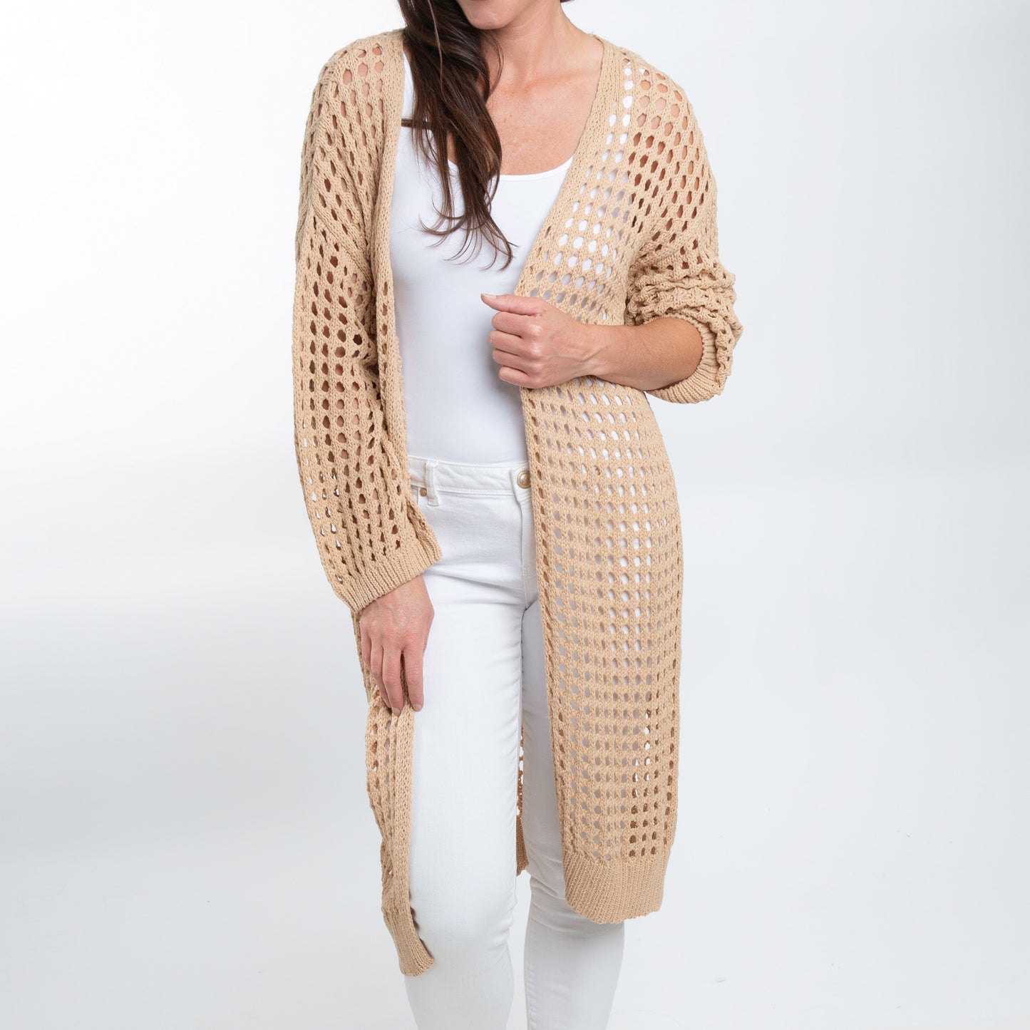 Enya Long Sleeve Open Crochet Boho Cardigan