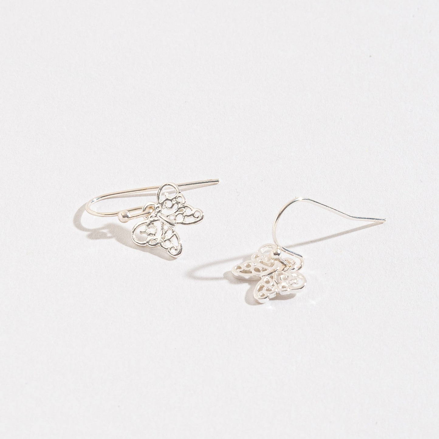 Butterfly Silver Filigree Drop Earrings