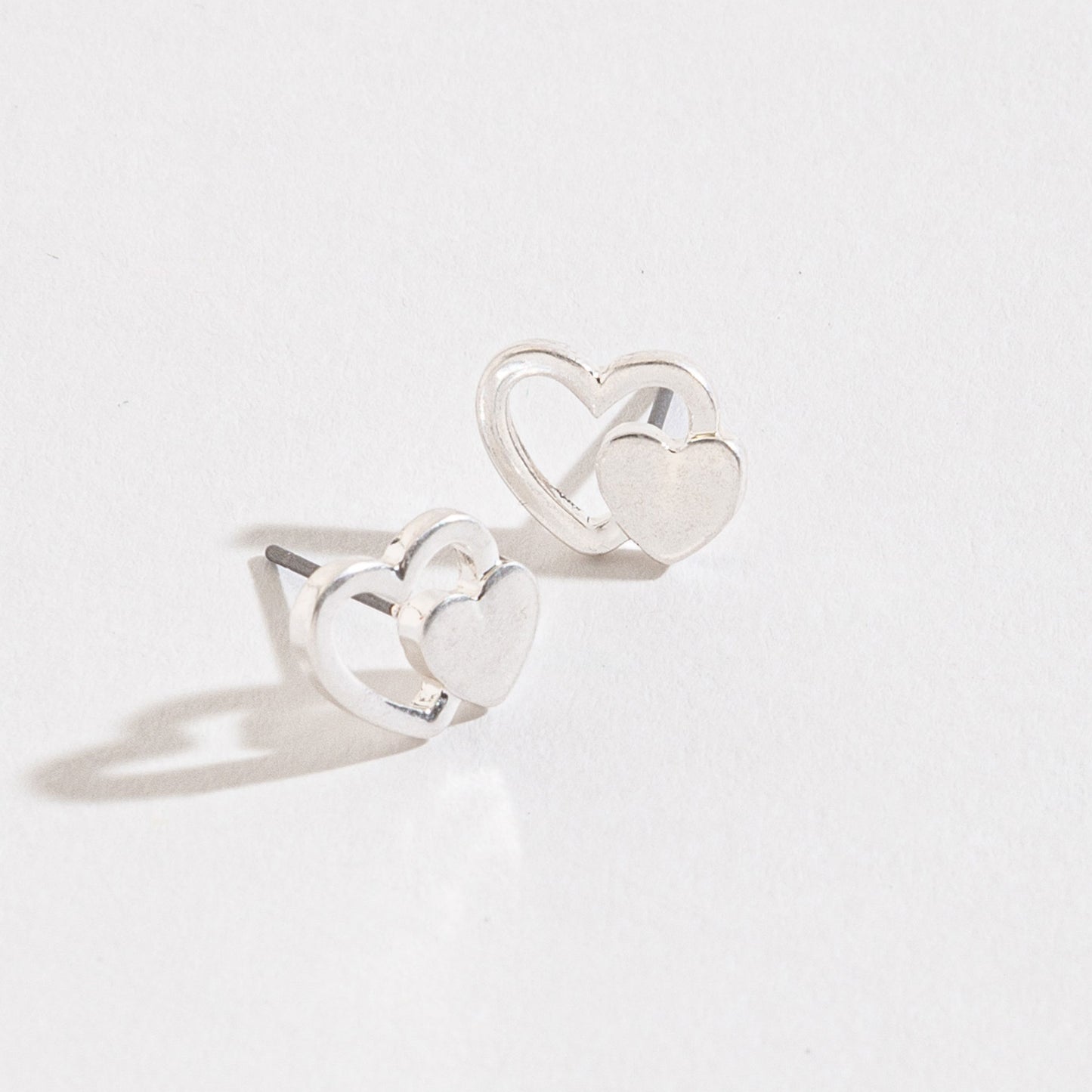 Double Heart Silver Stud Buds Earrings