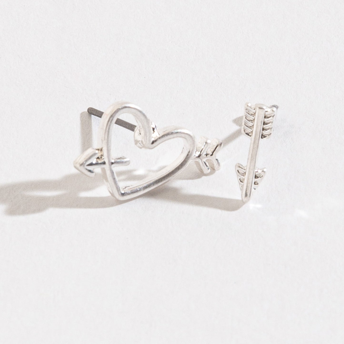 Heart & Arrow Silver Stud Buds Earrings