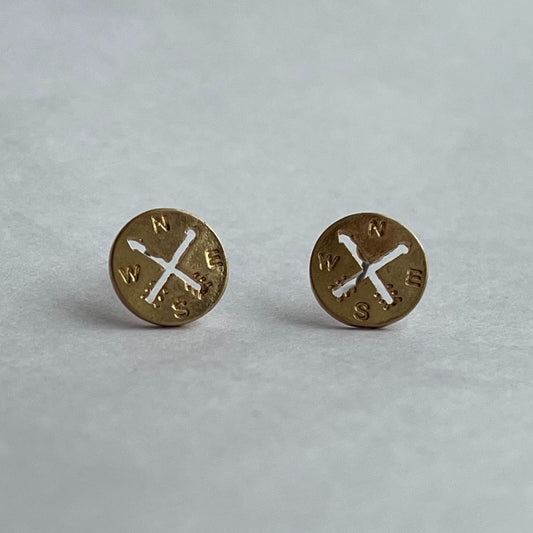 Compass Gold Stud Bud Earrings