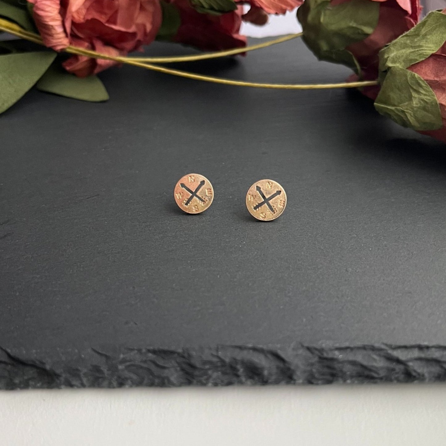 Compass Gold Stud Bud Earrings