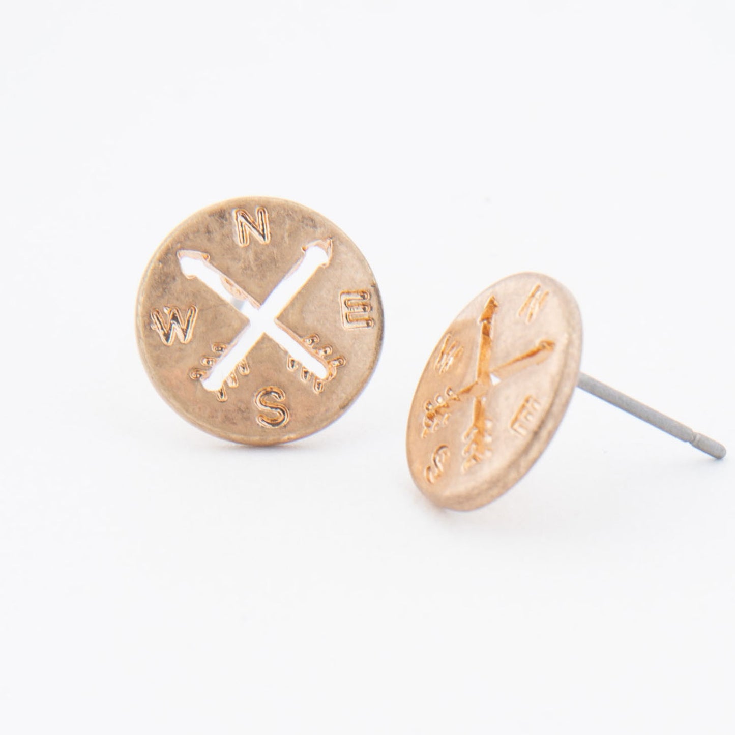 Compass Gold Stud Bud Earrings