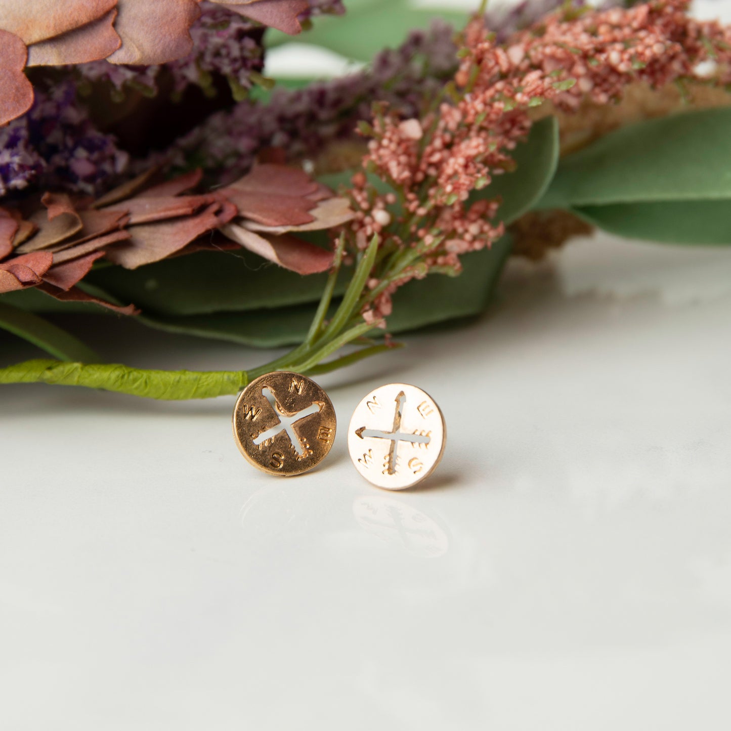 Compass Gold Stud Bud Earrings