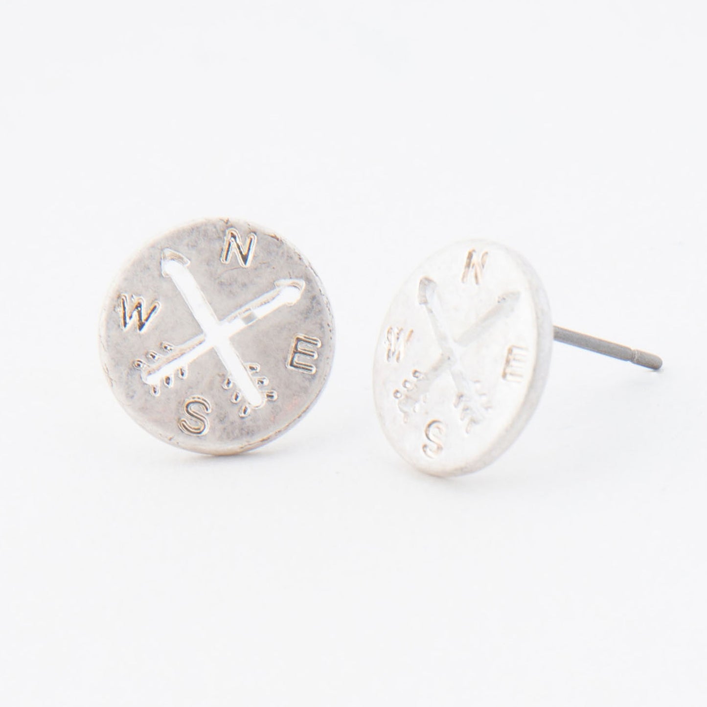 Compass Silver Stud Bud Earrings