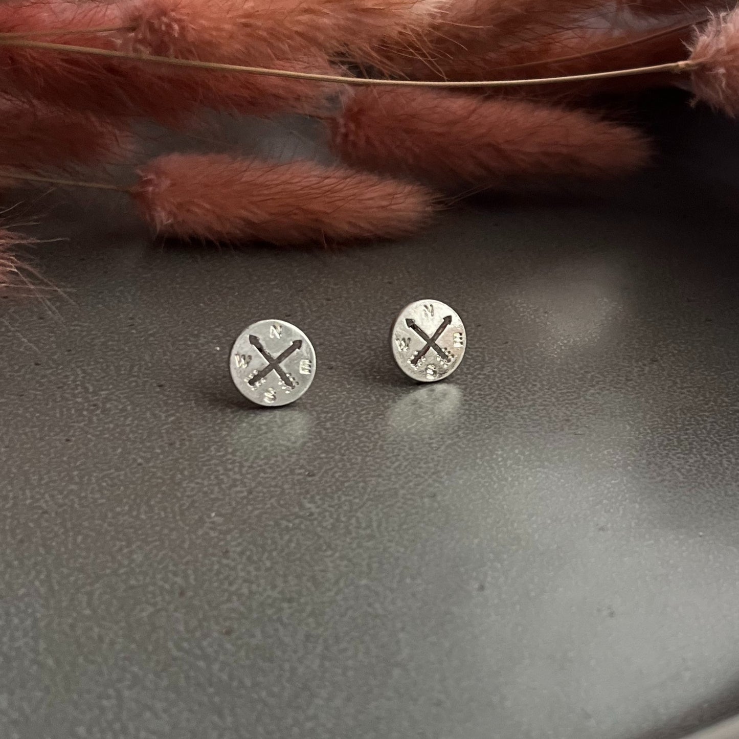 Compass Silver Stud Bud Earrings