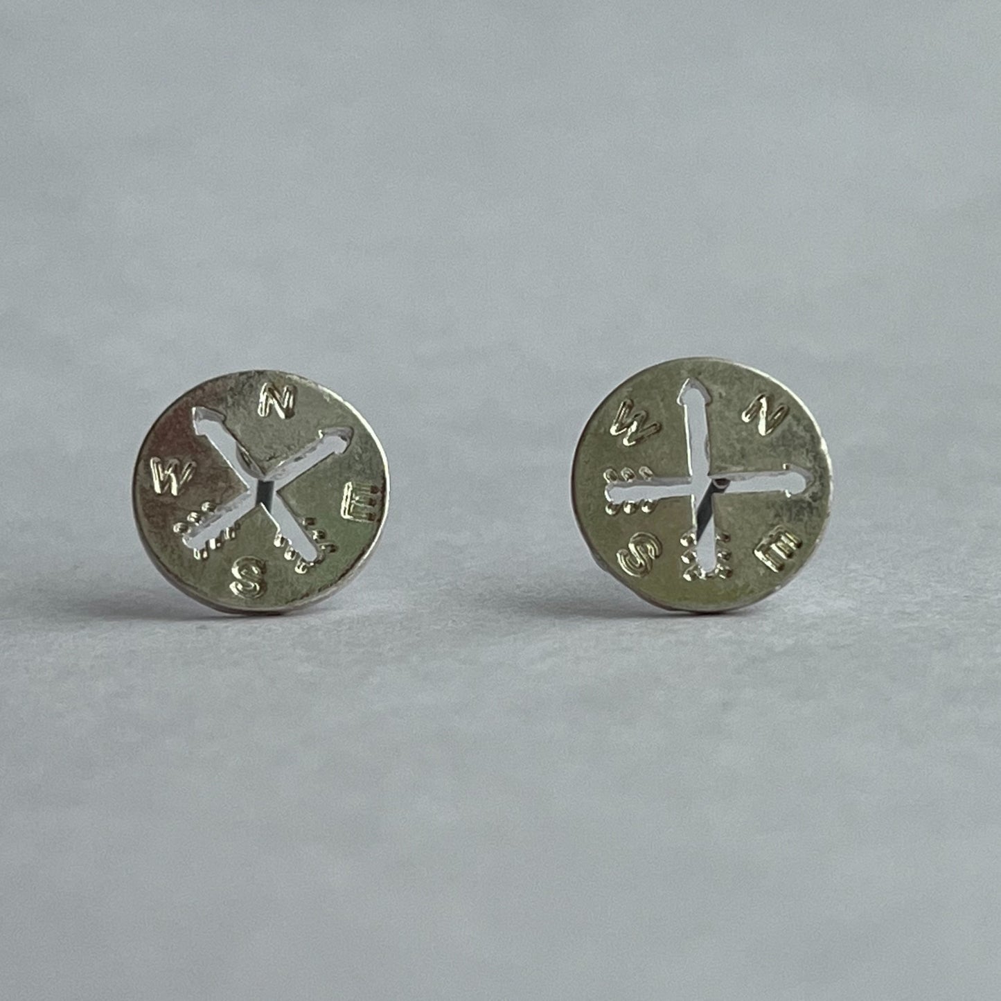 Compass Silver Stud Bud Earrings