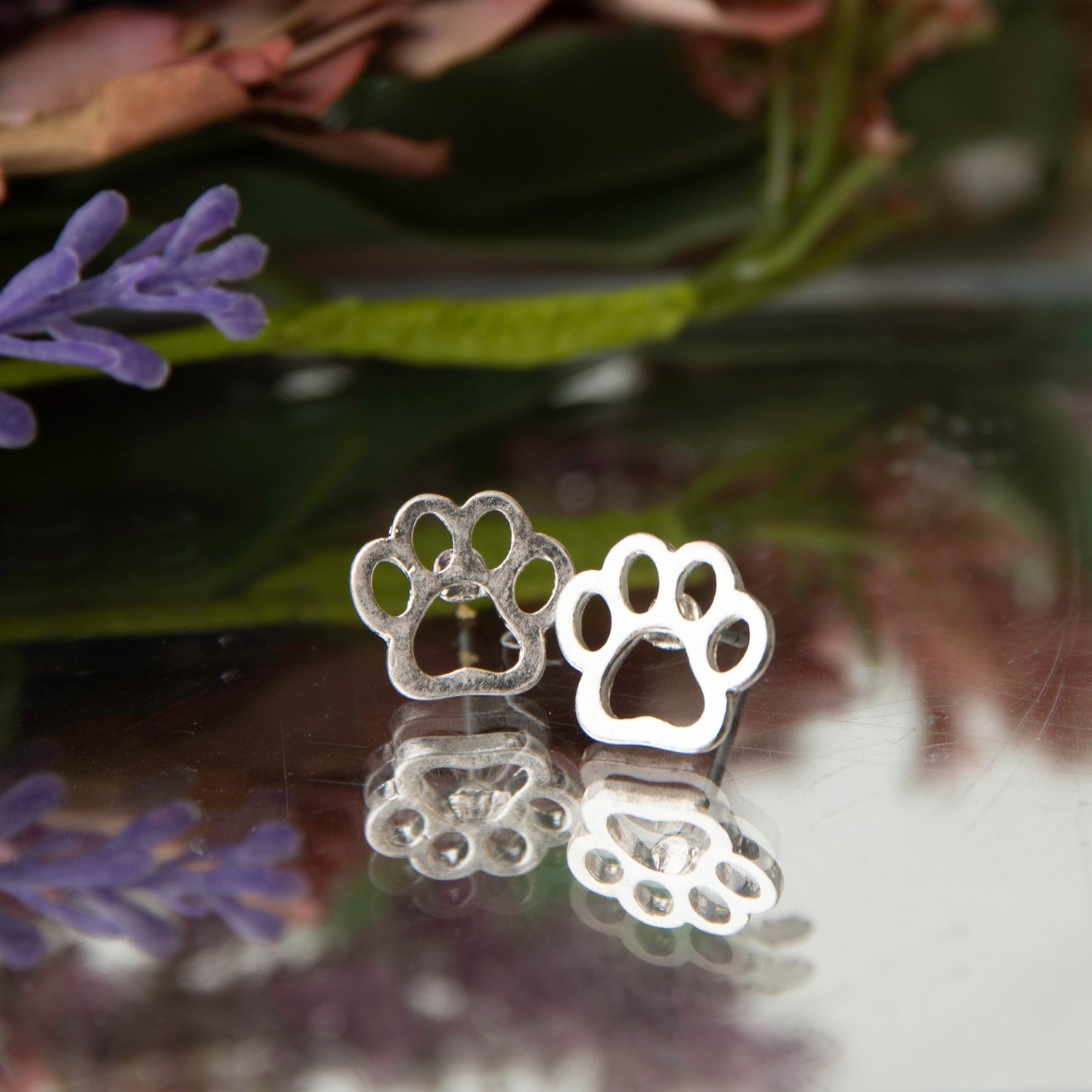 Paw Silver Stud Bud Earrings