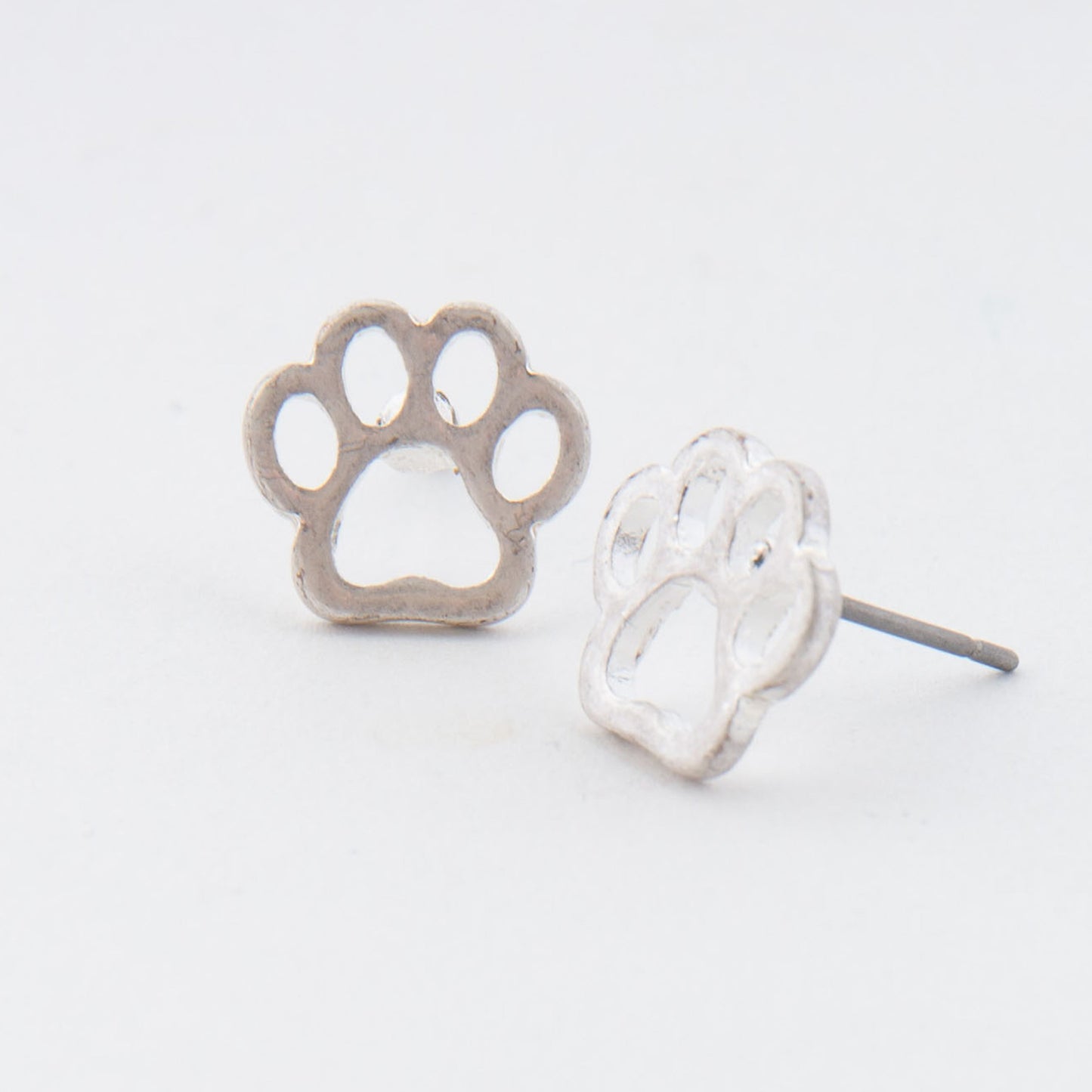 Paw Silver Stud Bud Earrings