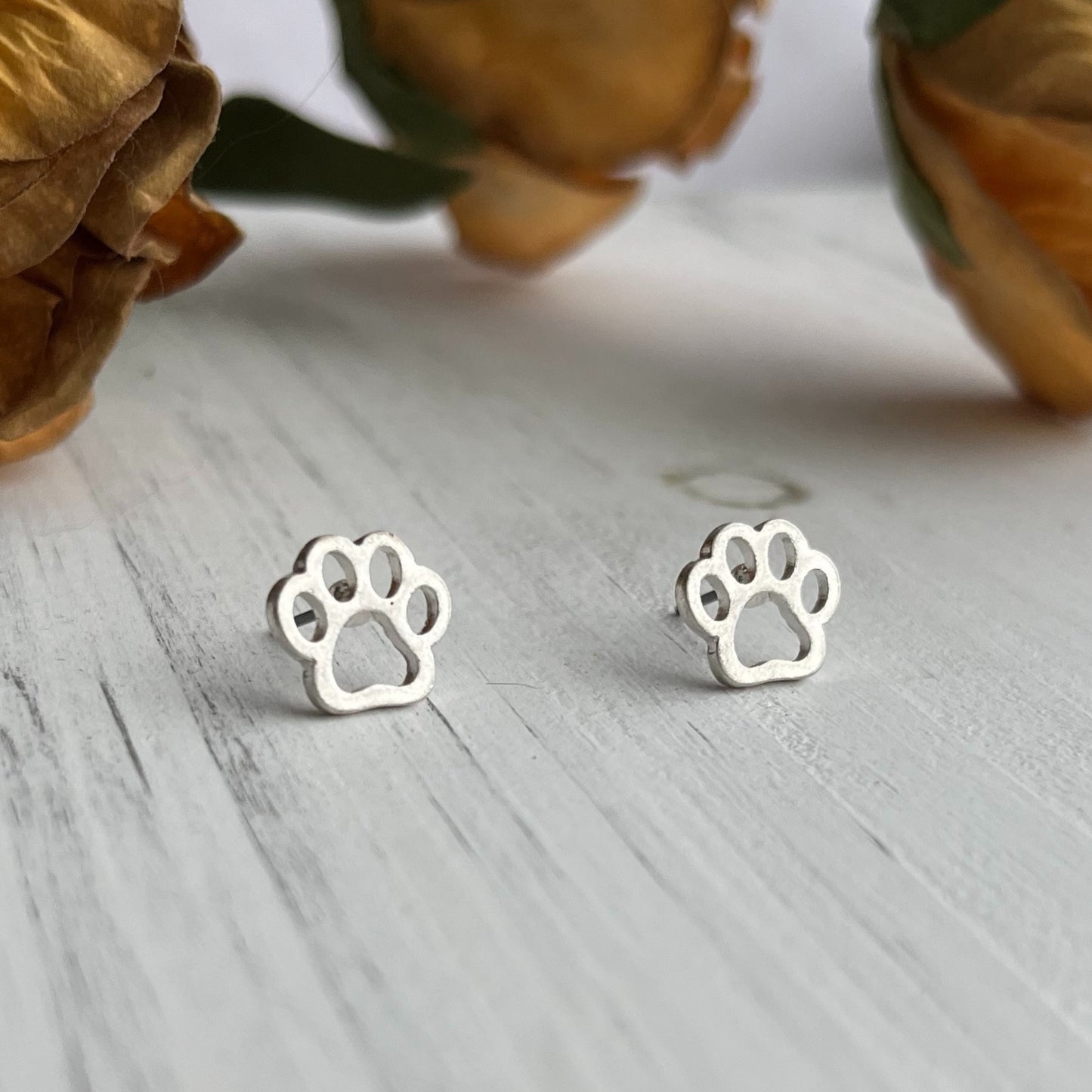 Paw Silver Stud Bud Earrings